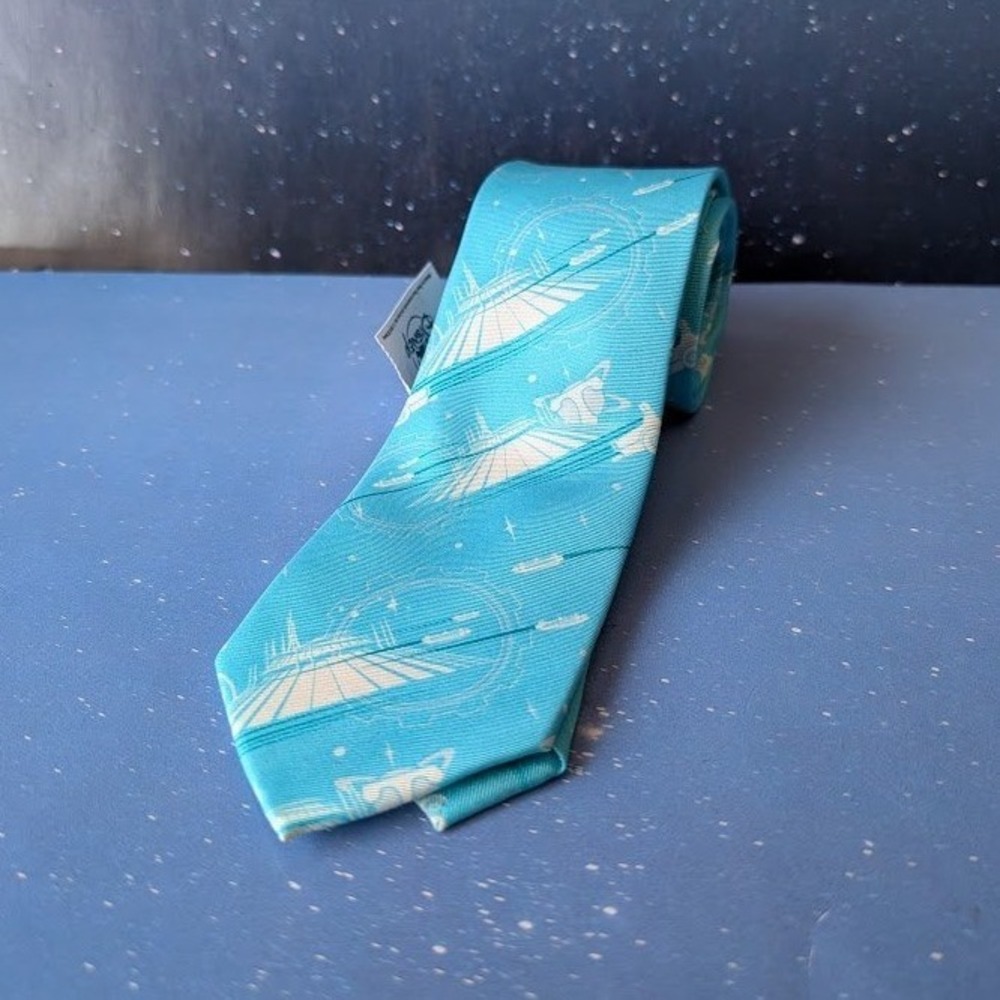 Disney Parks Tomorrowland Necktie Men OS Blue Silk Space Mountain Graphic